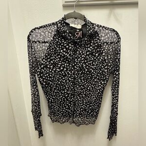 Sheer Black & White Dotted Mock Neck Top